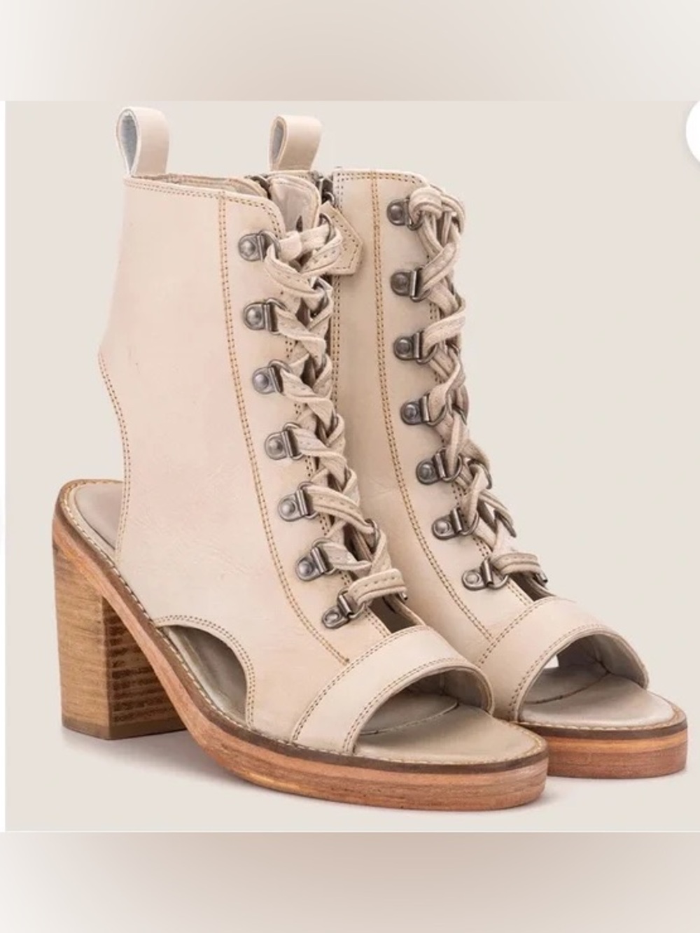 Vintage Foundry Odette Open Toe Lace Up Leather Boot Sz 10